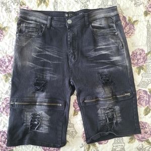 Black denim ripped shorts